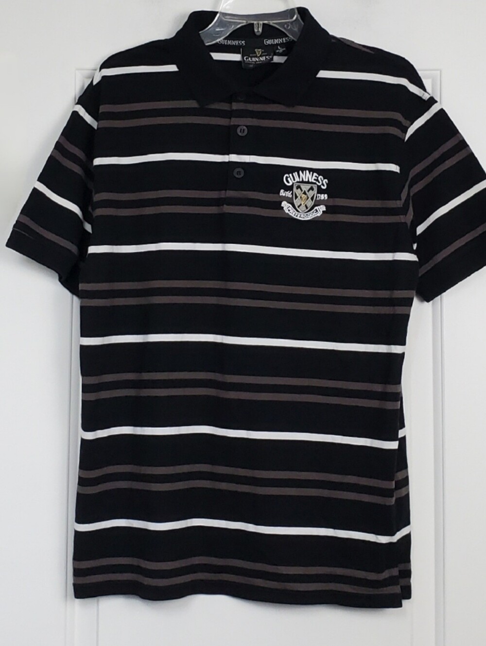 Guinness Mens Striped Embroidered Polo Shirt Breweriana Classic - Size L - GUC
